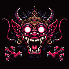 Balinese barong devil mask texture vector logo illustration. Black, white and colorfull design	
