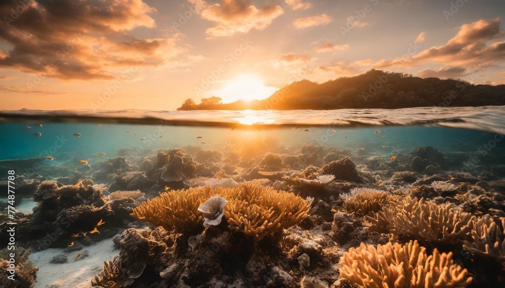 Wall mural a bright underwater world with coral reefs