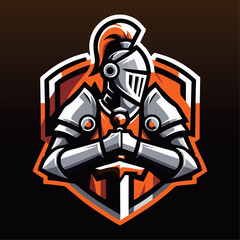 white guardian knight mascot esport game logo illustration for sport game team. orange theme color