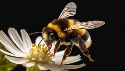 a stunning bumblebee is flying isolated on transparent background macro incredible pollinator generative ai