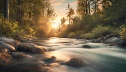 Foto op Aluminium river flowing through the forest calm moody nature background long exposure peaceful green environment 3d render 3d illustration © Claudio
