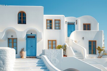 Elegant building in Santorini and Greece style, stunning architectural exterior
