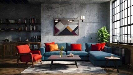 interior Living room loft in industrial style