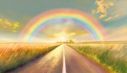 abstract landscape with road rainbow sun and grass depicted in a surreal manner used for coloring and background illustrated in raster format