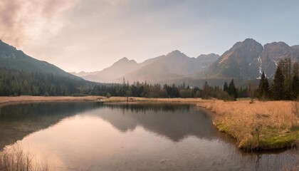 panorama of pond in the tatra mountains poland - Powered by Adobe