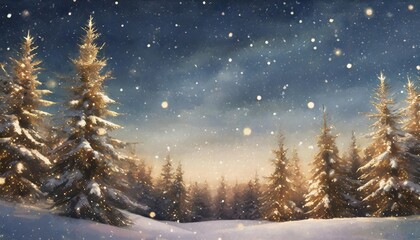 night dark forest winter landscape with fir trees on starry sky background moody botanical atmosphere illustration dreamy wallpaper for christmas or new year greetings
