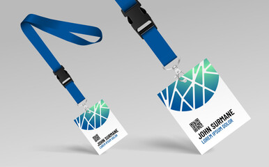 Lanyard and badge. Template for presentation of their design. Realistic vector illustration - 774879340