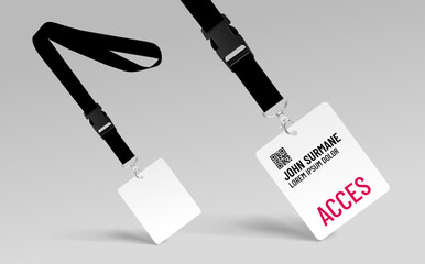 Lanyard and badge. Template for presentation of their design. Realistic vector illustration - 774879341