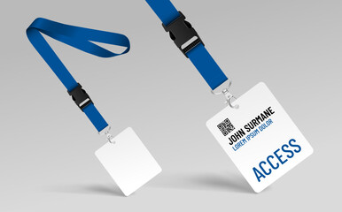blue Lanyard and badge. Template for presentation of their design. Realistic vector illustration