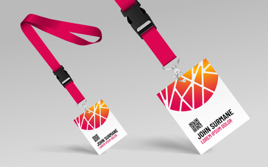 Red Lanyard and badge. Template for the presentation of your design. Realistic vector illustration