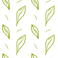 Decorative doodle seamless spring pattern. Endless elegant texture with leaves. Template for design fabric, backgrounds, wrapping paper, package, covers, apparel