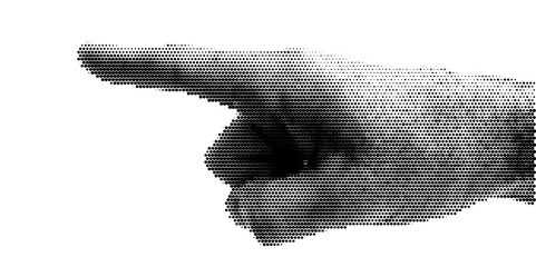 Halftone dotted male hand finger point. Vector textured male arm for trendy y2k retro collage