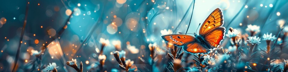 A butterfly is sitting on a flower in the middle of some flowers, AI