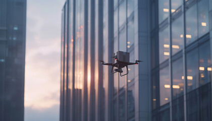 drone landing on the startup office - obrazy, fototapety, plakaty