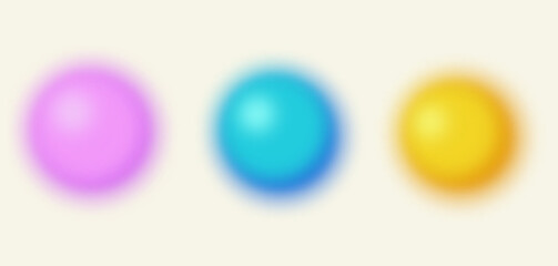 Colorful blurry vector gradients. Pink, blue and yellow circles on light beige background. Color gradation circles.