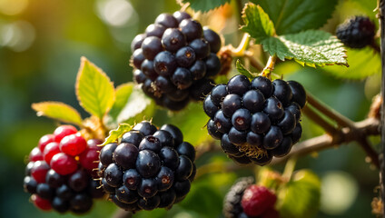 ripe blackberries on a branch of the garden harvest agriculture