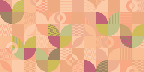 Abstract flowers colorful geometric mosaic pattern decorative ornament on peach tone background vector illustration.