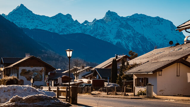 Alpine winter view at Wallgau, Garmisch-Partenkirchen, Werdenfelser Land, Bavaria, Germany