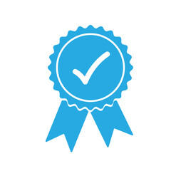 Approved or certified badge. Checkmark icon. Awards and premium quality. Rosette icon. Vector illustration