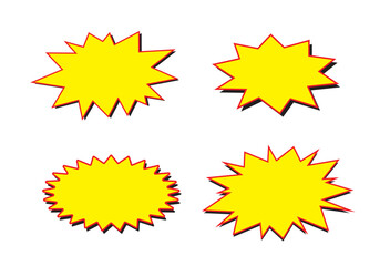 Ribbon price label. Blank sale tags. Ribbon sale banners. Red starburst stickers. Vector illustration