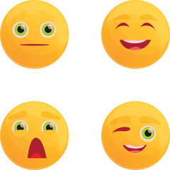 Smiley icons set cartoon vector. Smiley with expression of different emotion. Chat communication element