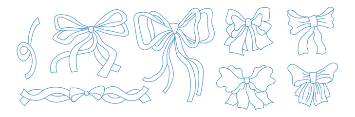 Vector abstract hand-drawn illustration in simple linear minimal style, decorative frames for prints, invitations, cards with bows and ribbons