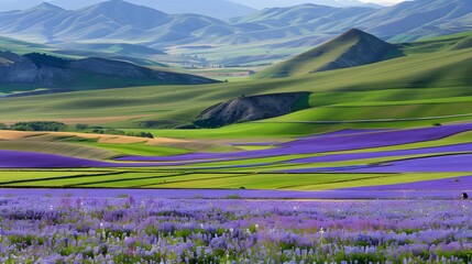 Vibrant Lavender Fields in Rolling Hills