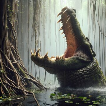 close up of a monster aligator in the water - version 2