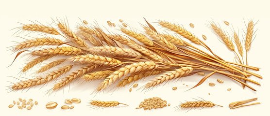 Ripe ears of wheat on a white background - 774883304