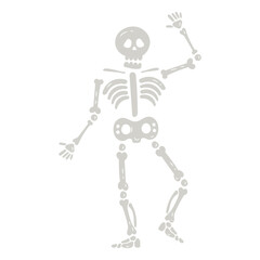 Funny dancing cartoon skeleton illustration. Hand drawn flat halloween skeleton. Halloween scary skeleton for kids party. Vector stock illustration on isolated white background.
