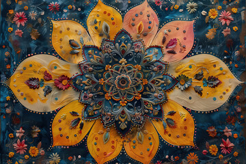 Yoga mandala lotus flower pattern.Vintage floral Indian pattern - 774883719