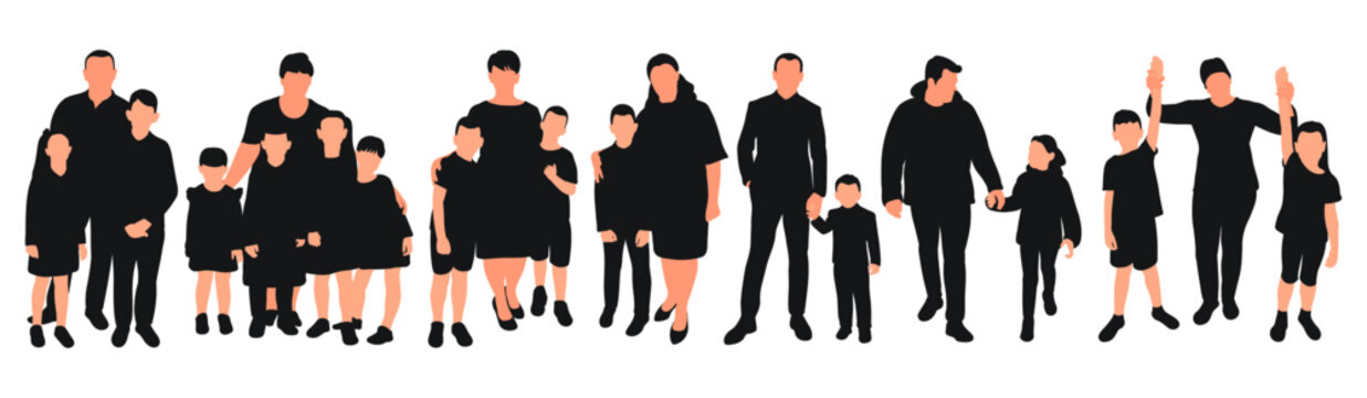 Group of families, parents and children holiday, isolated vector