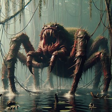 close up of a monster spider in the water - version 1