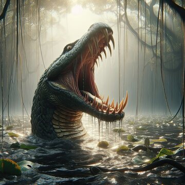 close up of a monster snake in the water - version 4