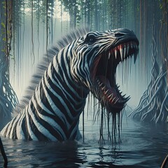 Fototapeta na wymiar close up of a monster zebra in the water - version 2