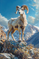 Mountain goat in the mountains. Mountain landscape - 774883979