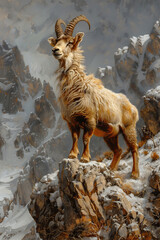 Mountain goat in the mountains. Mountain landscape - 774883992