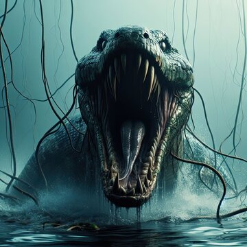 close up of a monster snake in the water - version 3