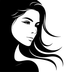 Beautiful young woman portrait, vector black color silhouette, Black color silhouette 44