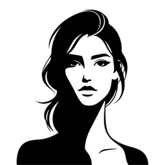 Beautiful young woman portrait, vector black color silhouette, Black color silhouette