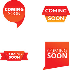 Coming soon icons set cartoon vector. Promotional banner, sticker and label. Marketing strategy
