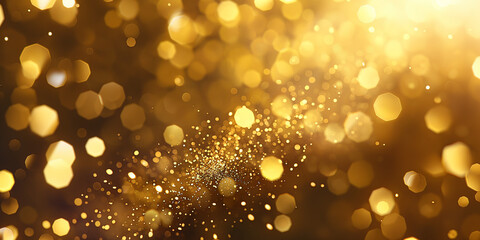 Abstract golden bokeh particles background, conveying celebration and festive mood, excellent for event promotions, special occasion announcements and creative projects - obrazy, fototapety, plakaty