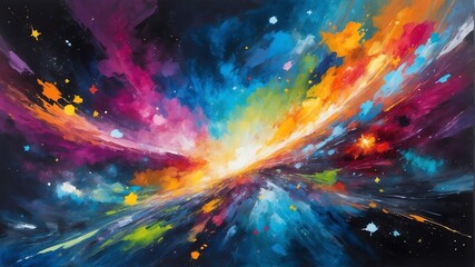 colorful theme space cosmos with stars oil pallet knife paint painting on canvas with large brush strokes modern art illustration abstract from Generative AI - obrazy, fototapety, plakaty