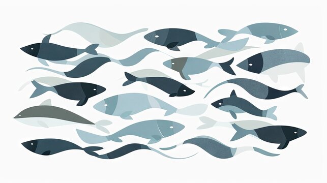 Minimalistic set of flat pastele sea fishes