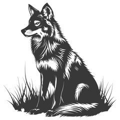 Silhouette coyote animal black color only full body