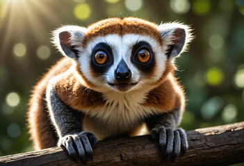 Cute small lemur in nature. Generative AI - obrazy, fototapety, plakaty