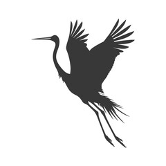 Silhouette crane bird animal fly black color only full body