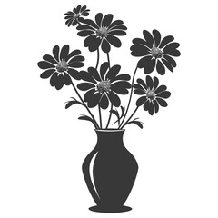 Silhouette daisy flower in the vase black color only