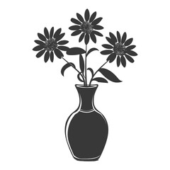 Silhouette daisy flower in the vase black color only
