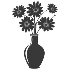 Silhouette daisy flower in the vase black color only